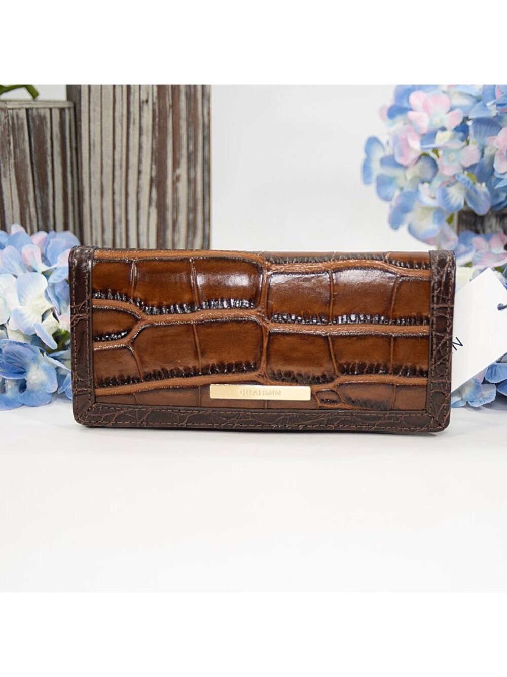 Brahmin Tan Brixton Embossed Leather Ady Bifold Wallet NWT